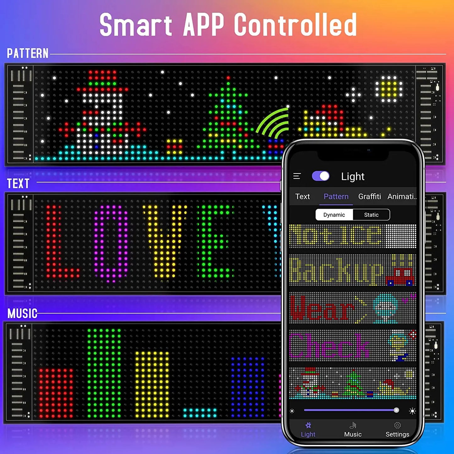 RGB Pattern Graffiti Scrolling Text Animation Display Car Shop,Bluetooth APP