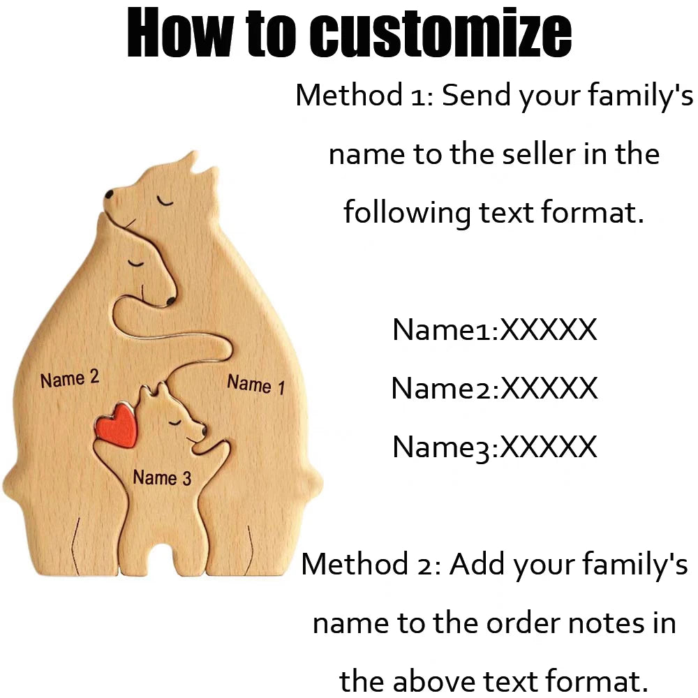 Personalized Bear Family Wooden Art Puzzle, Gift For Family