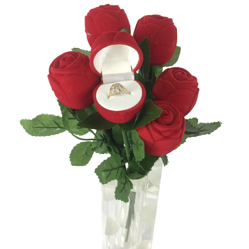 Red Velvet Rose Shape Ring Box