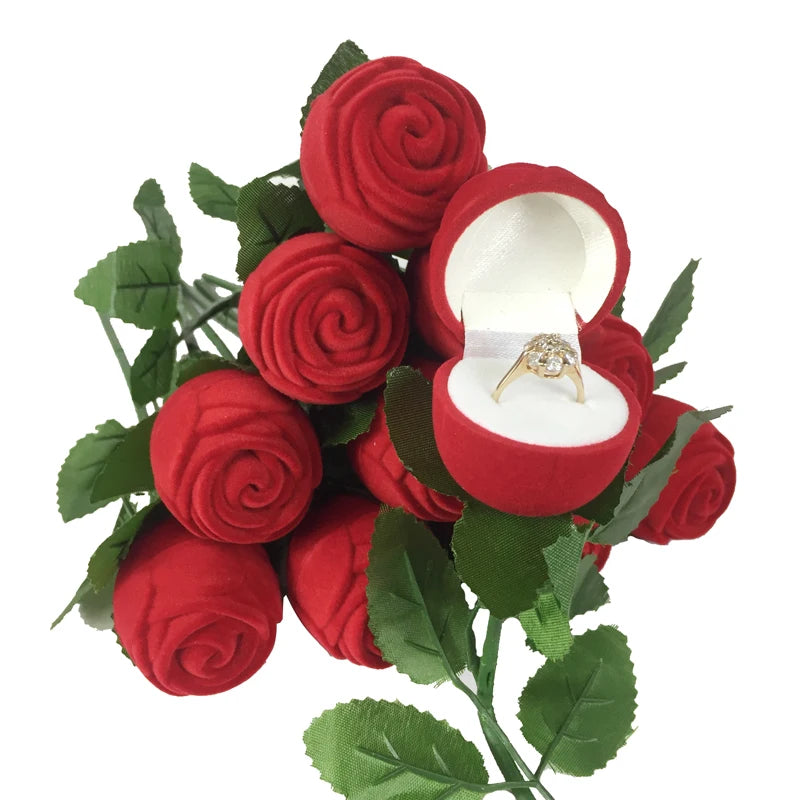 Red Velvet Rose Shape Ring Box