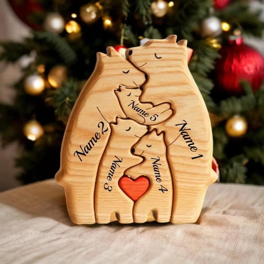 Personalized Bear Family Wooden Art Puzzle, Gift For Family