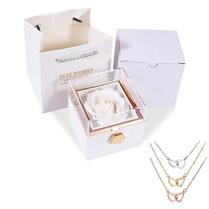 2023 New Valentine Eternal Rose Jewelry Ring Box Rotate Wedding Pendant Necklace Storage Case for Women Girlfriend Christmasgift