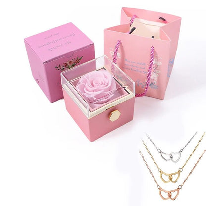 2023 New Valentine Eternal Rose Jewelry Ring Box Rotate Wedding Pendant Necklace Storage Case for Women Girlfriend Christmasgift