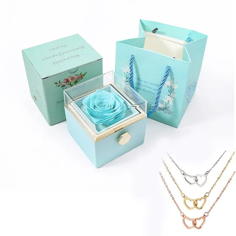 2023 New Valentine Eternal Rose Jewelry Ring Box Rotate Wedding Pendant Necklace Storage Case for Women Girlfriend Christmasgift